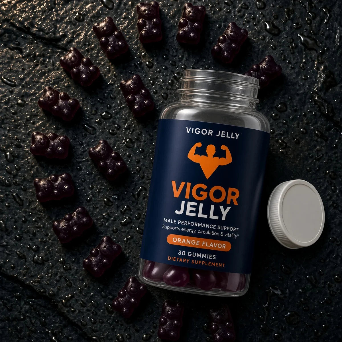 Vigor Jelly&reg; jar on dark rock